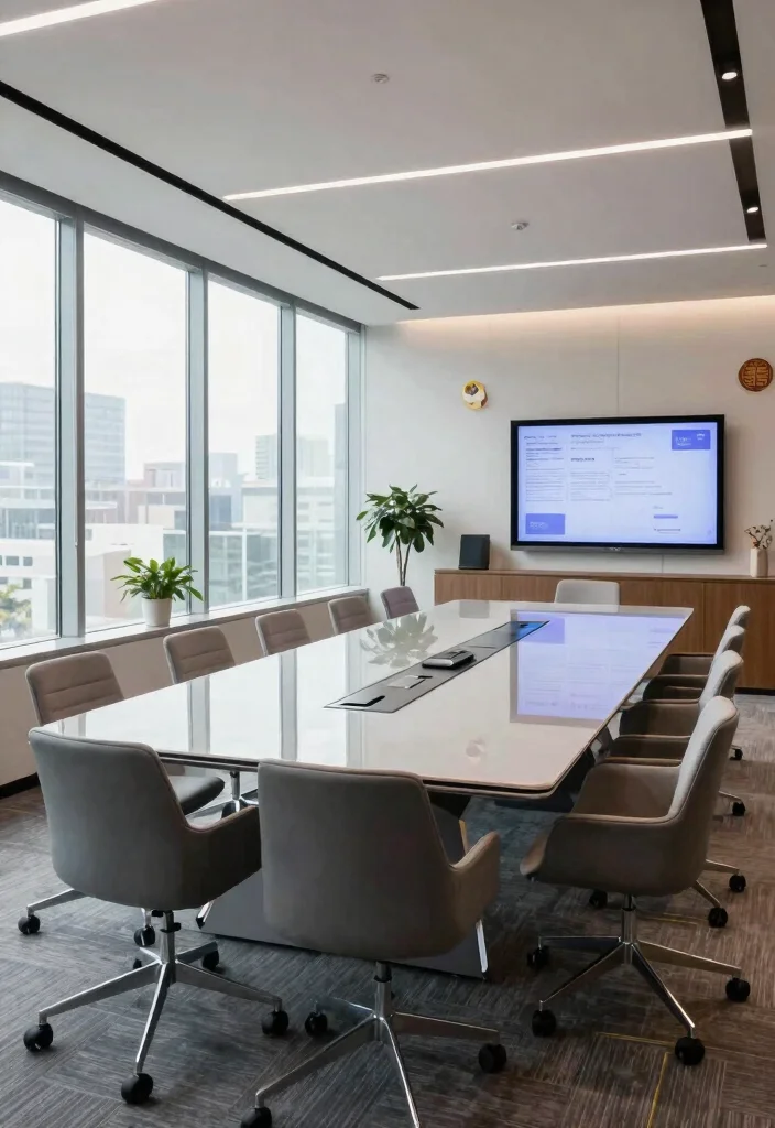28 Office Staff Table Design Ideas Modern and Functional - 7. Multi-functional Conference Table 1
