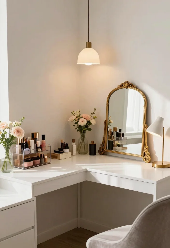 28 Office and Makeup Room Combo Ideas Dual Purpose Glam - 1. Chic Corner Desk with Glamorous Makeup Station 1