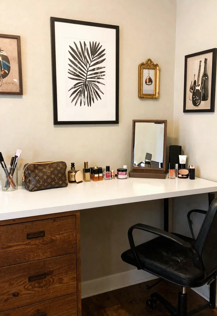 28 Office and Makeup Room Combo Ideas Dual Purpose Glam - 10. Personalized Accessories Make a Statement 1