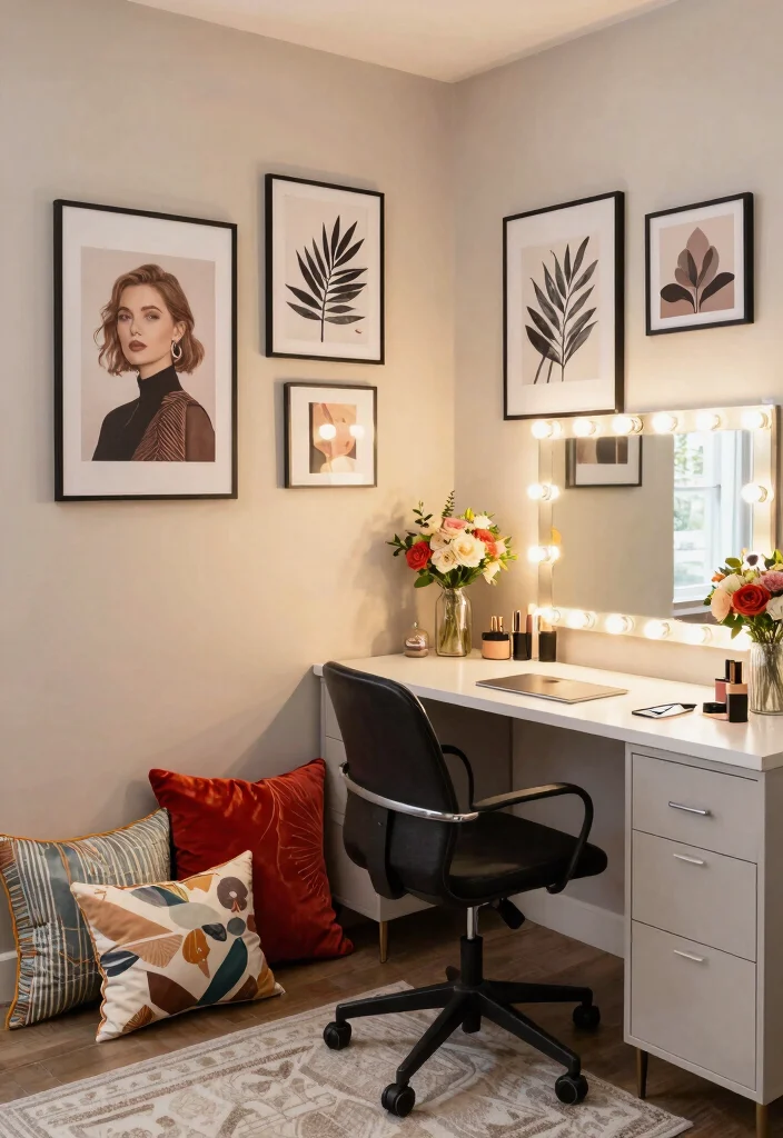 28 Office and Makeup Room Combo Ideas Dual Purpose Glam - 19. Emphasize Personal Style with Customizable Decor 1