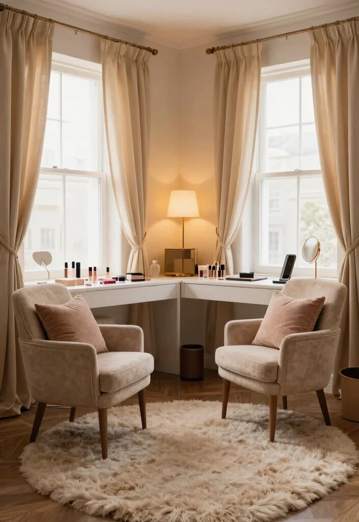 28 Office and Makeup Room Combo Ideas Dual Purpose Glam - 25. Create a Cozy Atmosphere with Textiles 1
