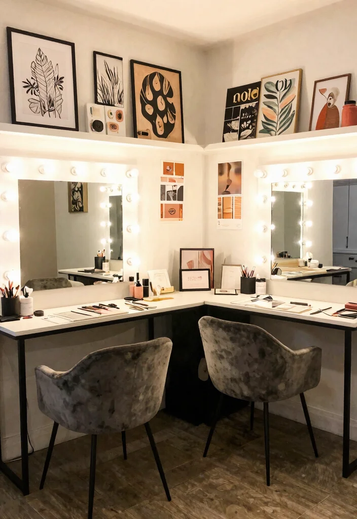 28 Office and Makeup Room Combo Ideas Dual Purpose Glam - 28. Create Your Own Art for a Personal Touch 1