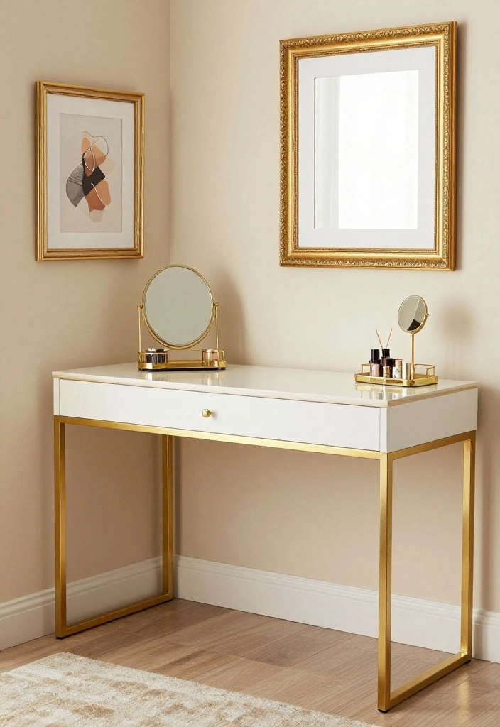 28 Office and Makeup Room Combo Ideas Dual Purpose Glam - 5. Glam Gold Accents Everywhere 1