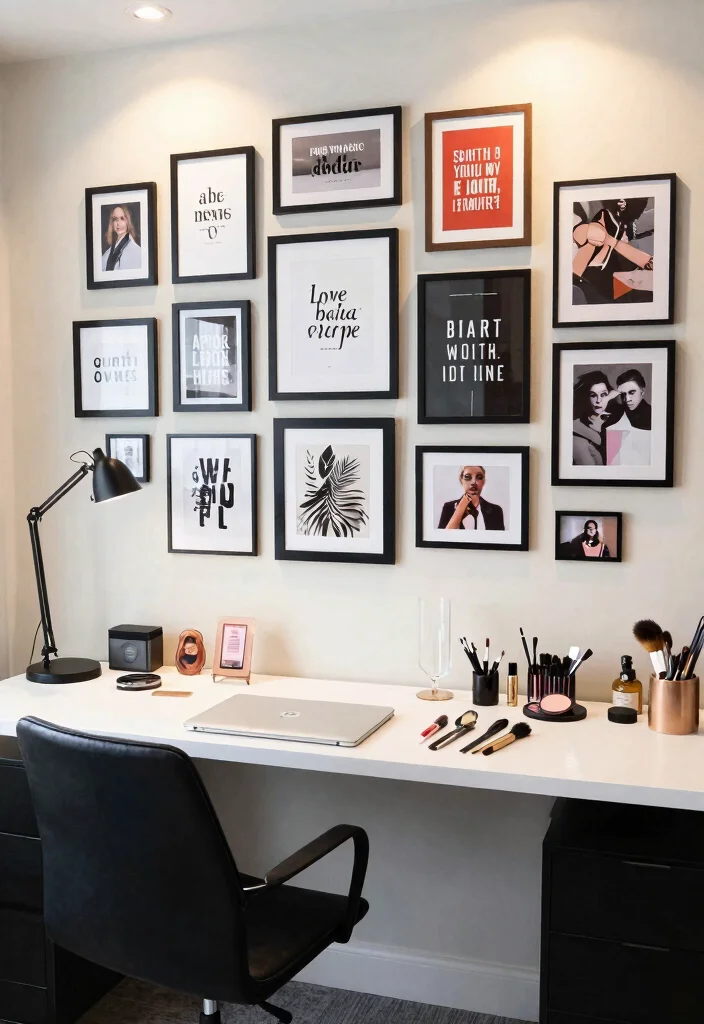 28 Office and Makeup Room Combo Ideas Dual Purpose Glam - 8. Create a Glamorous Gallery Wall 1