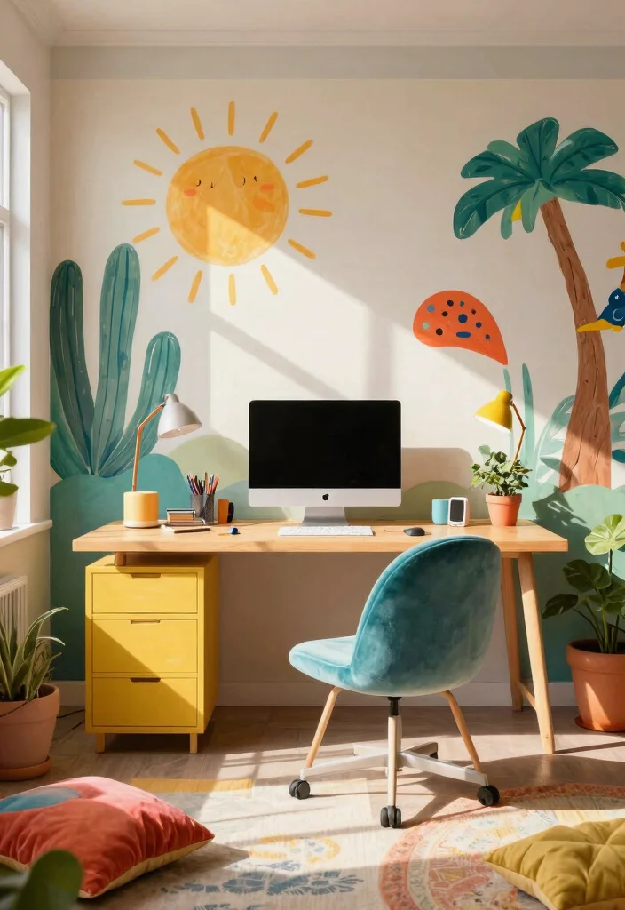 28 Outdoor and Sunroom Home Office Ideas for a Bright Workspace - 13. Whimsical Decor Elements 1