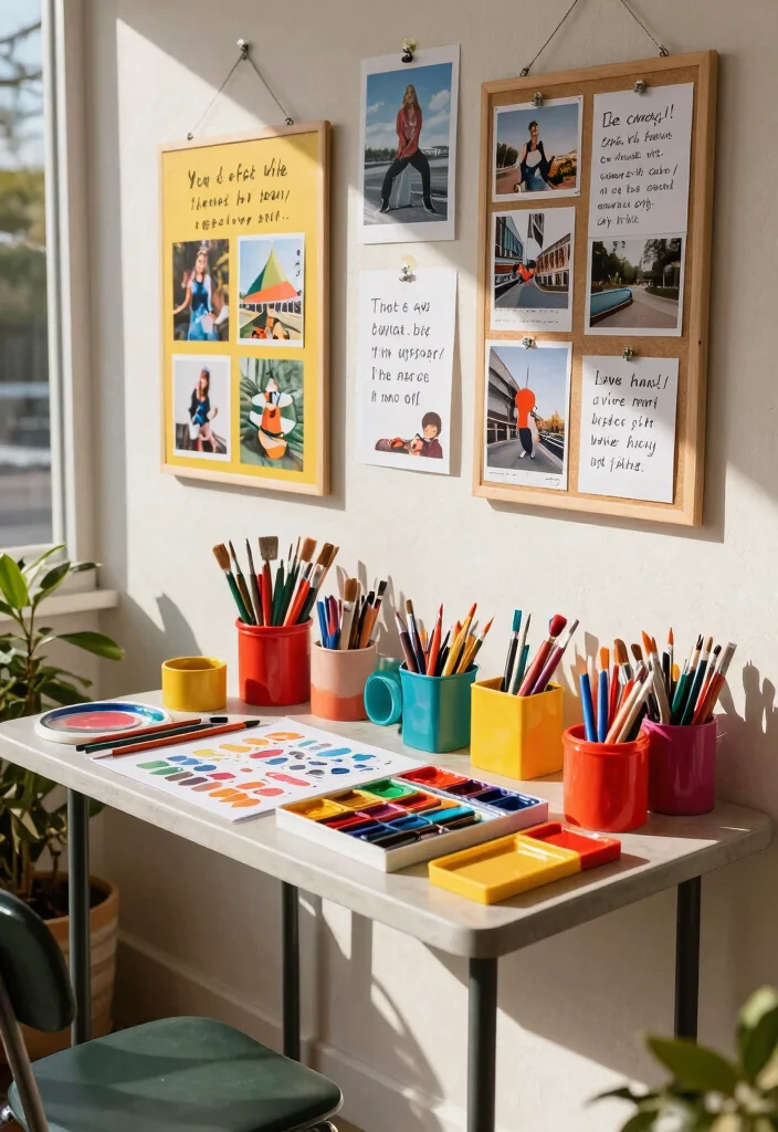 28 Outdoor and Sunroom Home Office Ideas for a Bright Workspace - 15. Bright and Cheerful Art Supplies 1