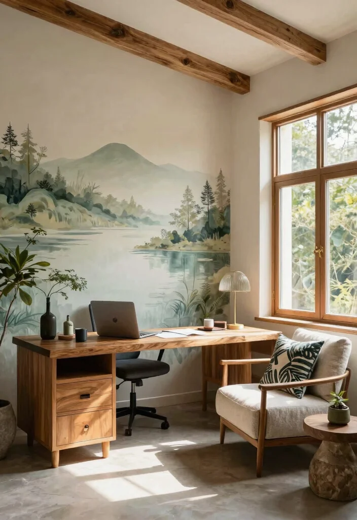 28 Outdoor and Sunroom Home Office Ideas for a Bright Workspace - 16. Incorporating Natural Patterns 1