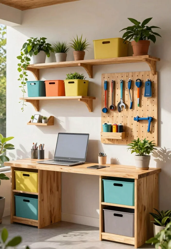 28 Outdoor and Sunroom Home Office Ideas for a Bright Workspace - 21. Functional Wall Storage 1