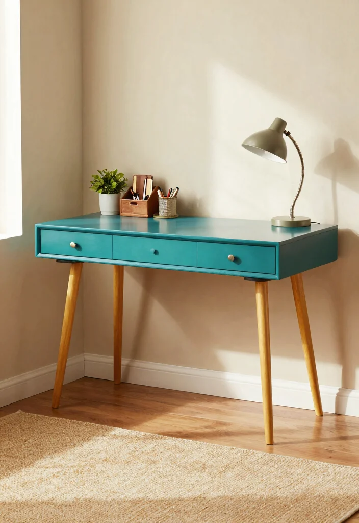 28 Retro Home Office Ideas Vintage Style and Modern Function - 1. Retro Teal Desks 1