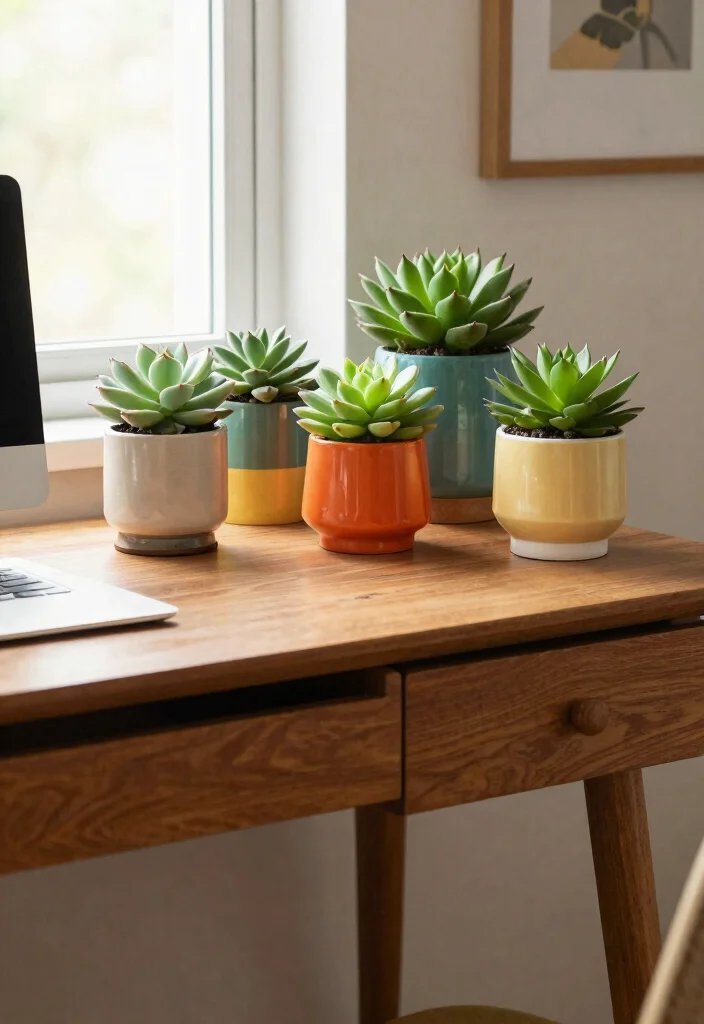 28 Retro Home Office Ideas Vintage Style and Modern Function - 17. Retro-Inspired Plants 1