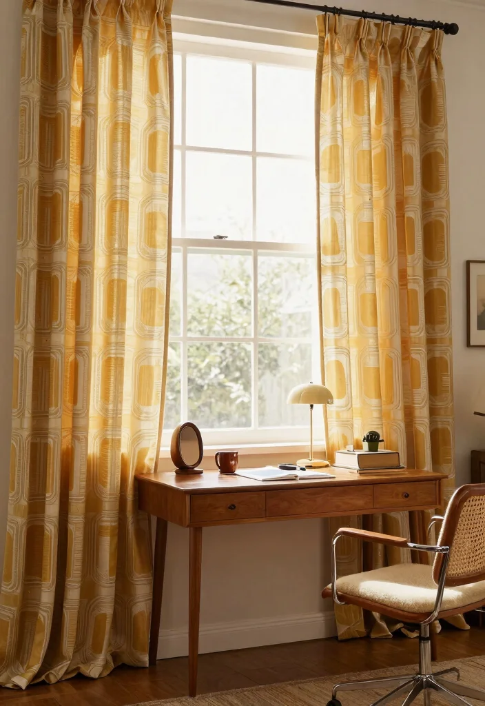 28 Retro Home Office Ideas Vintage Style and Modern Function - 18. Vintage-inspired Curtains 1