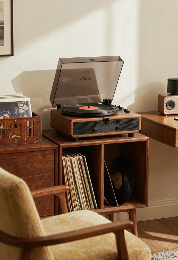 28 Retro Home Office Ideas Vintage Style and Modern Function - 19. Classic Record Players 1