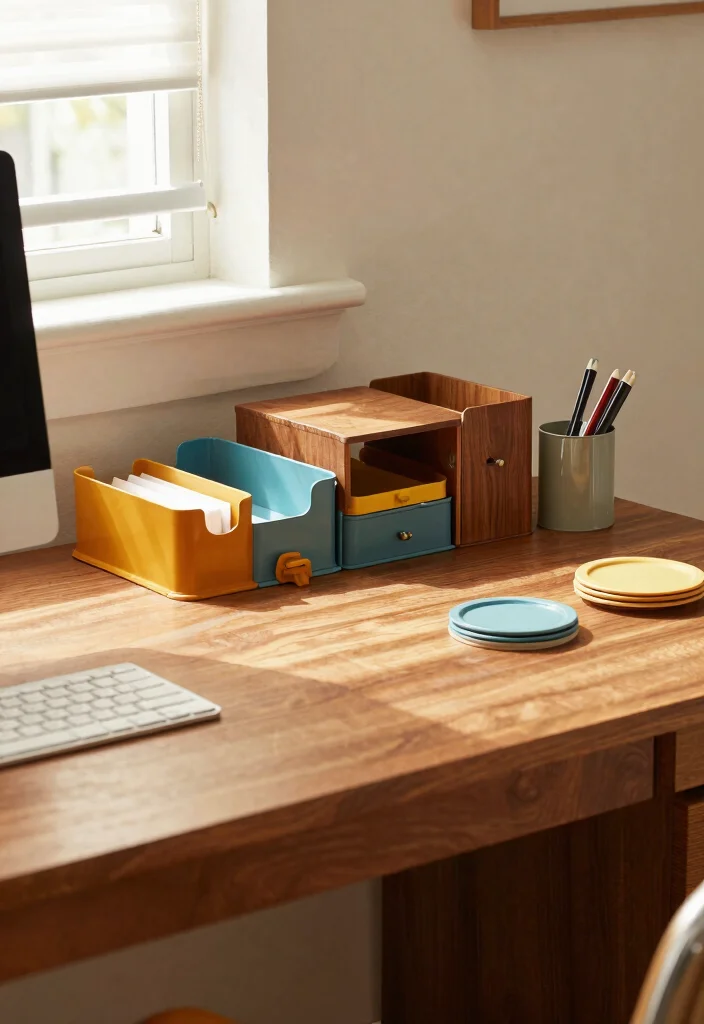 28 Retro Home Office Ideas Vintage Style and Modern Function - 23. Nostalgic Office Organizers 1