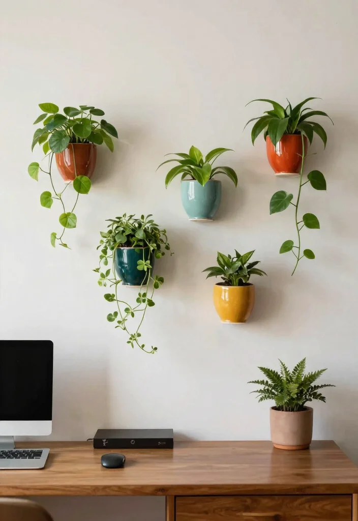 28 Retro Home Office Ideas Vintage Style and Modern Function - 28. Wall-mounted Plant Holders 1