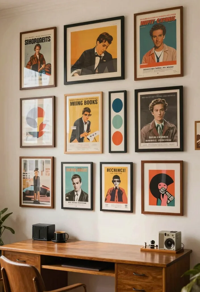 28 Retro Home Office Ideas Vintage Style and Modern Function - 4. Nostalgic Wall Art 1