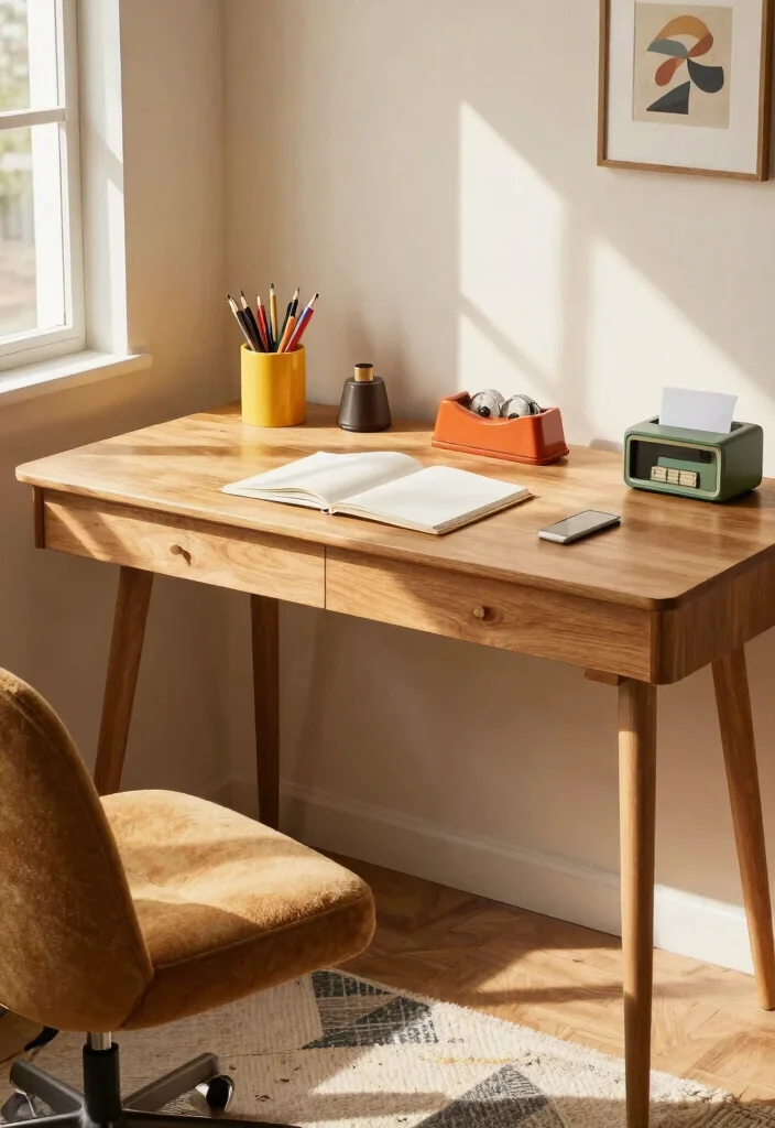 28 Retro Home Office Ideas Vintage Style and Modern Function - 7. Retro Desk Accessories 1
