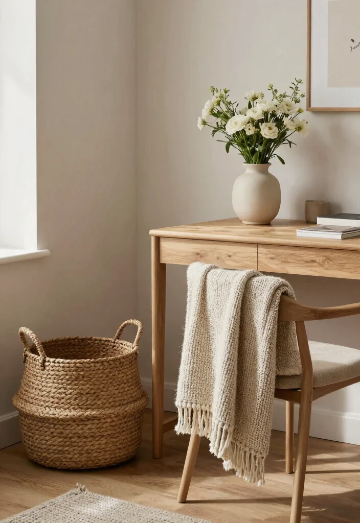28 Scandinavian Home Office Ideas: Calm, Clean, and Cozy - 16. Textured Accents 1