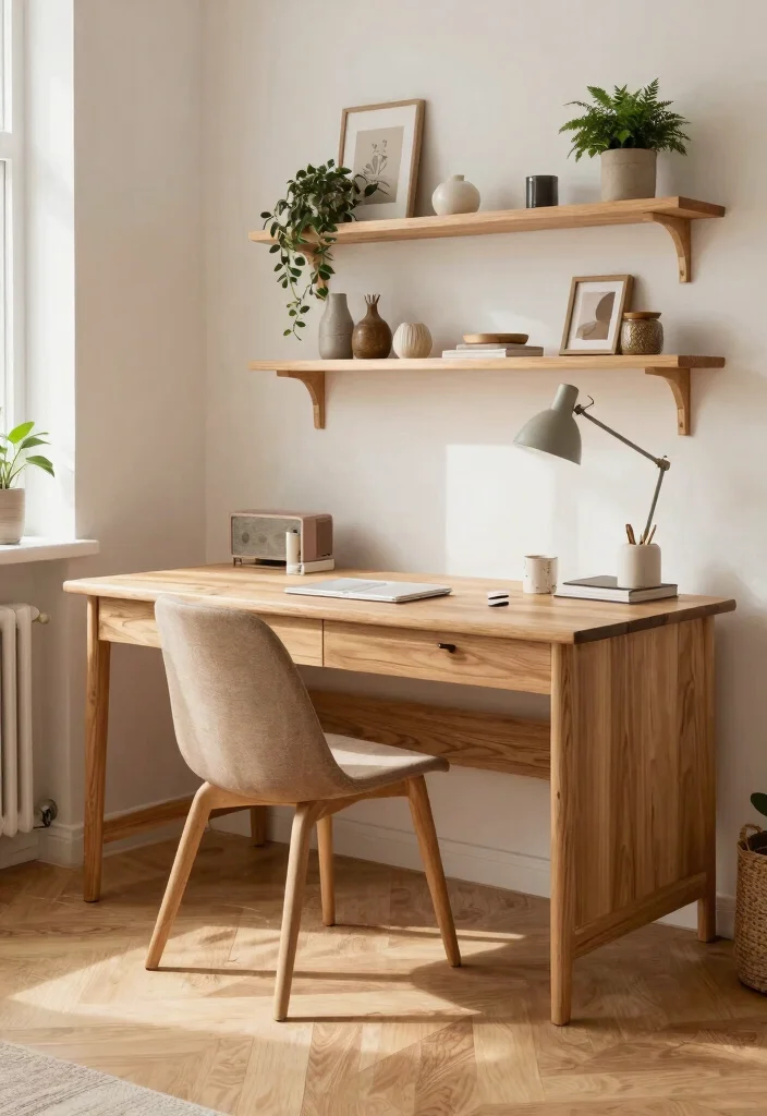 28 Scandinavian Home Office Ideas: Calm, Clean, and Cozy - 21. Warm Wood Finishes 1