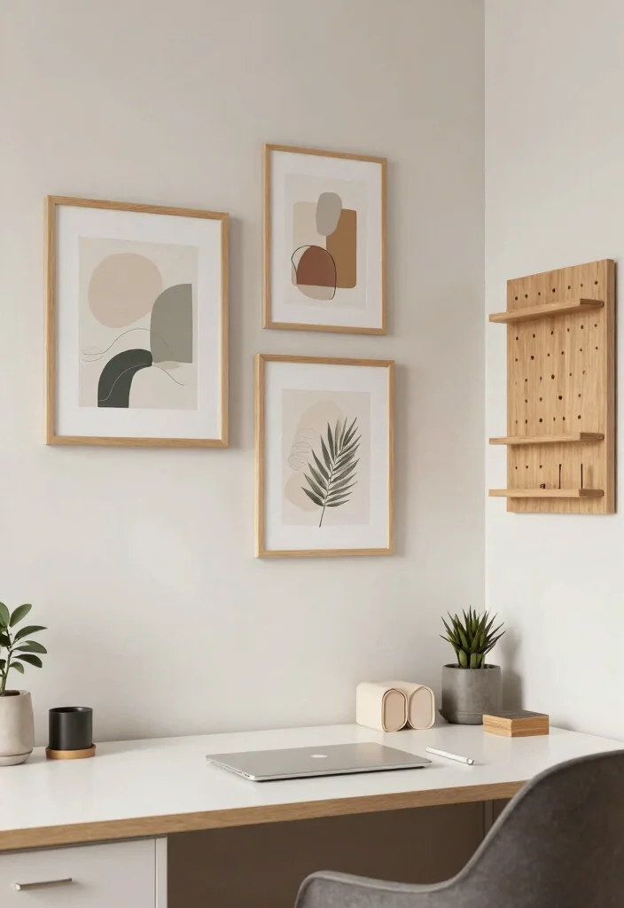 28 Scandinavian Home Office Ideas: Calm, Clean, and Cozy - 25. Simple Wall Decor 1