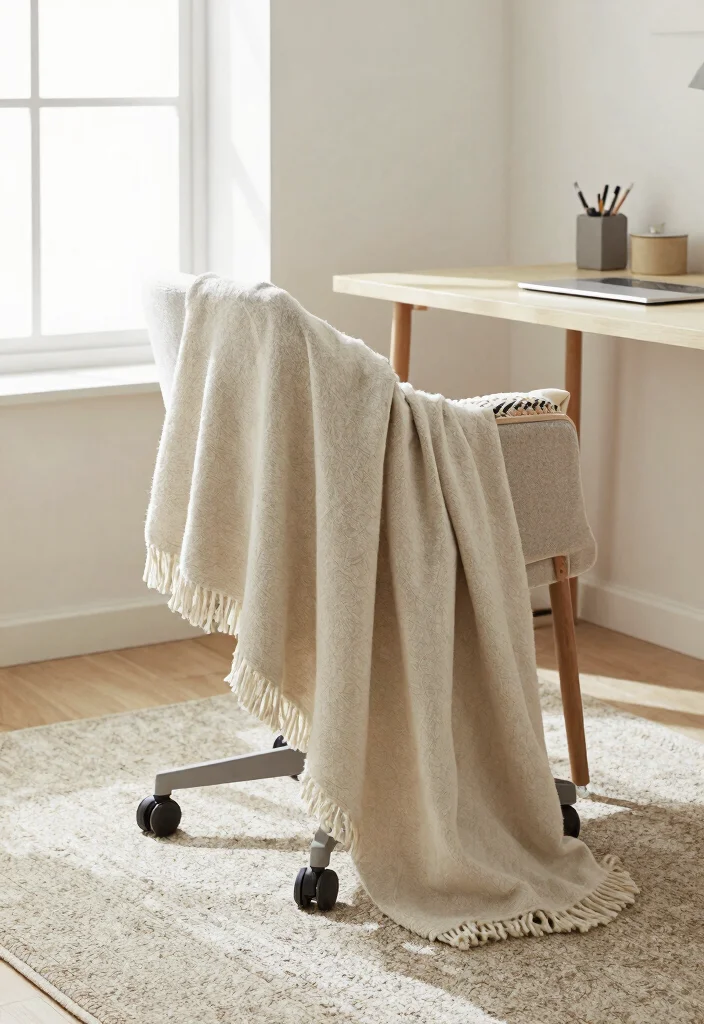 28 Scandinavian Home Office Ideas: Calm, Clean, and Cozy - 4. Soft Textiles 1
