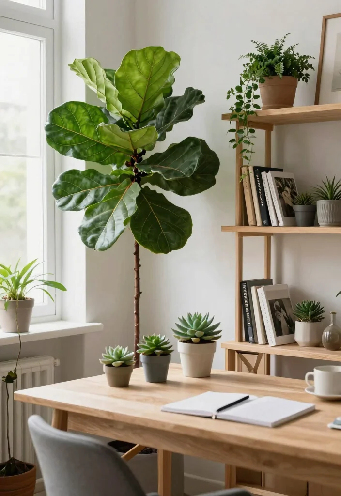 28 Scandinavian Home Office Ideas: Calm, Clean, and Cozy - 5. Greenery and Plants 1