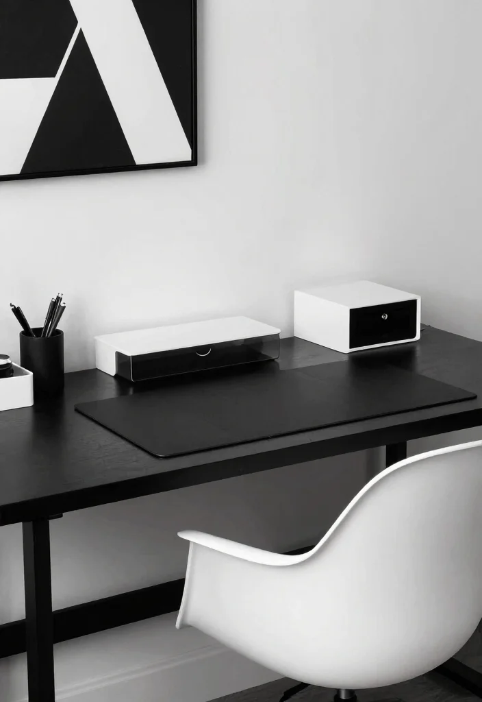 28 Writing Desk Ideas Beautiful and Inspiring Setups - 3. Modern Monochrome 1