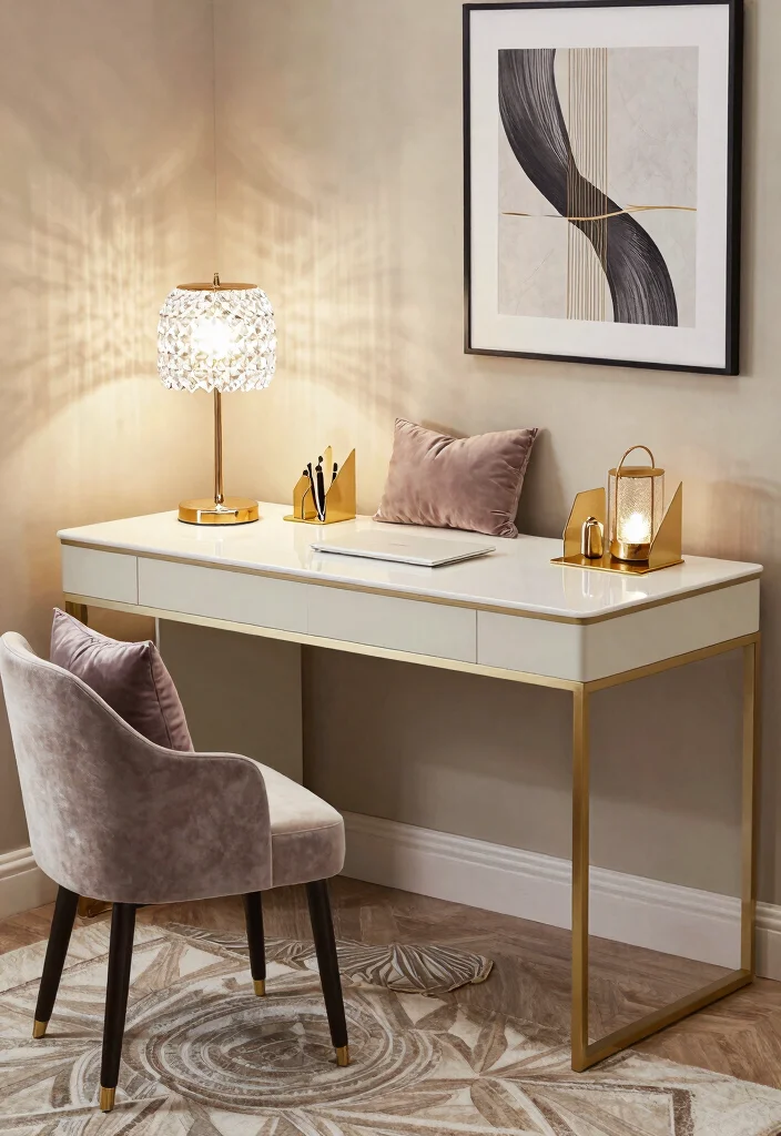 29 Bedroom Desk Ideas for a Cozy Workspace in Your Room - 18. Elegant Office Glam 1