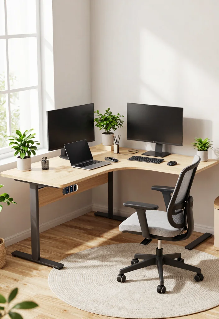 29 Corner Desk Home Office Ideas Smart Use of Every Space - 15. Tech-Friendly Corner Desk Setup 1