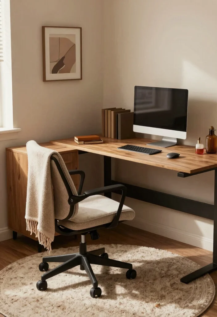 29 Corner Desk Home Office Ideas Smart Use of Every Space - 19. Corner Desk with Cozy Textures 1
