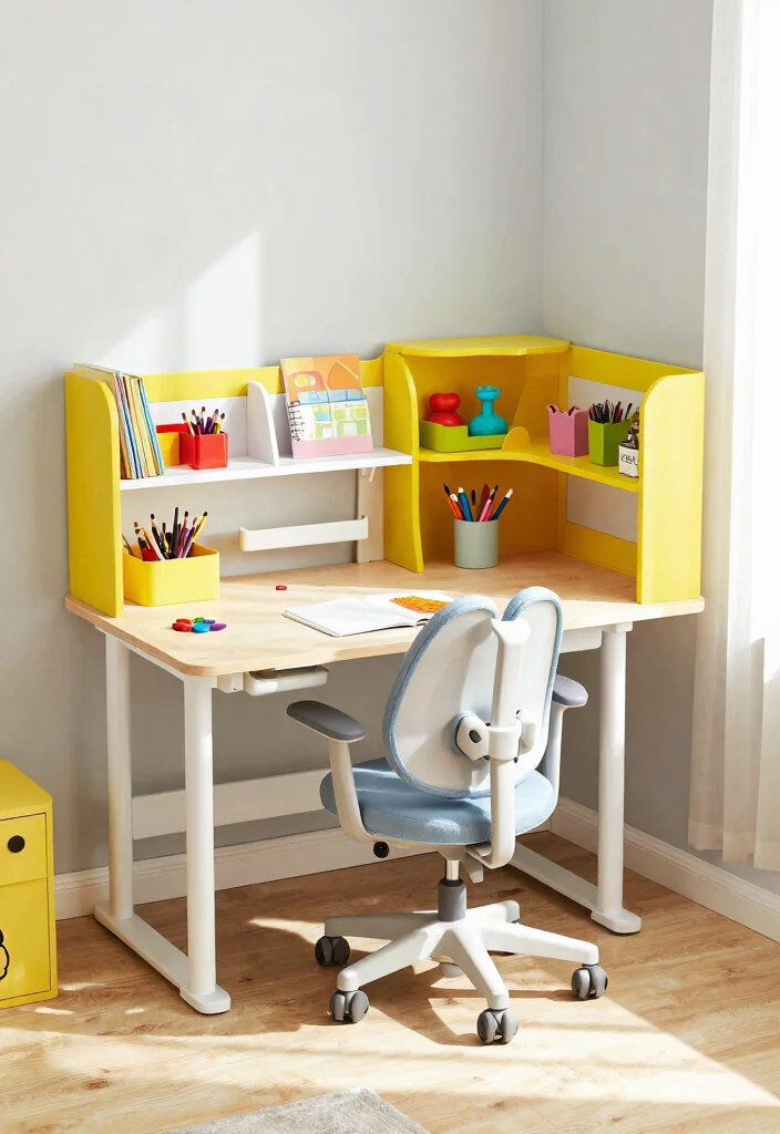 29 Corner Desk Home Office Ideas Smart Use of Every Space - 21. Multi-Purpose Corner Desk for Kids 1