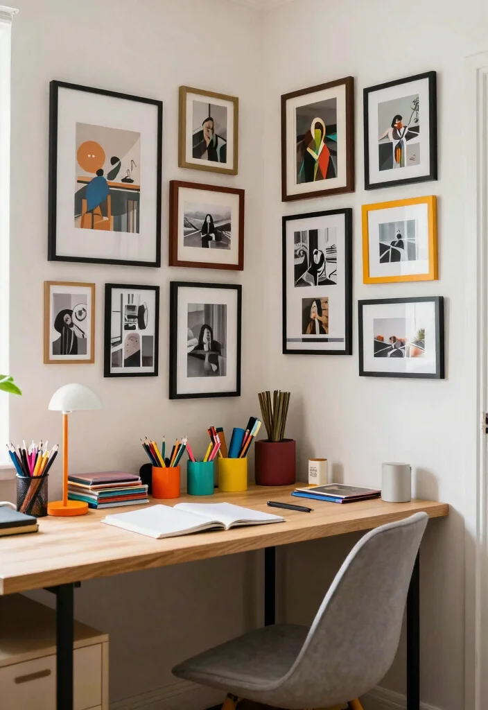 29 Corner Desk Home Office Ideas Smart Use of Every Space - 26. Corner Desk with a Personal Gallery Wall 1
