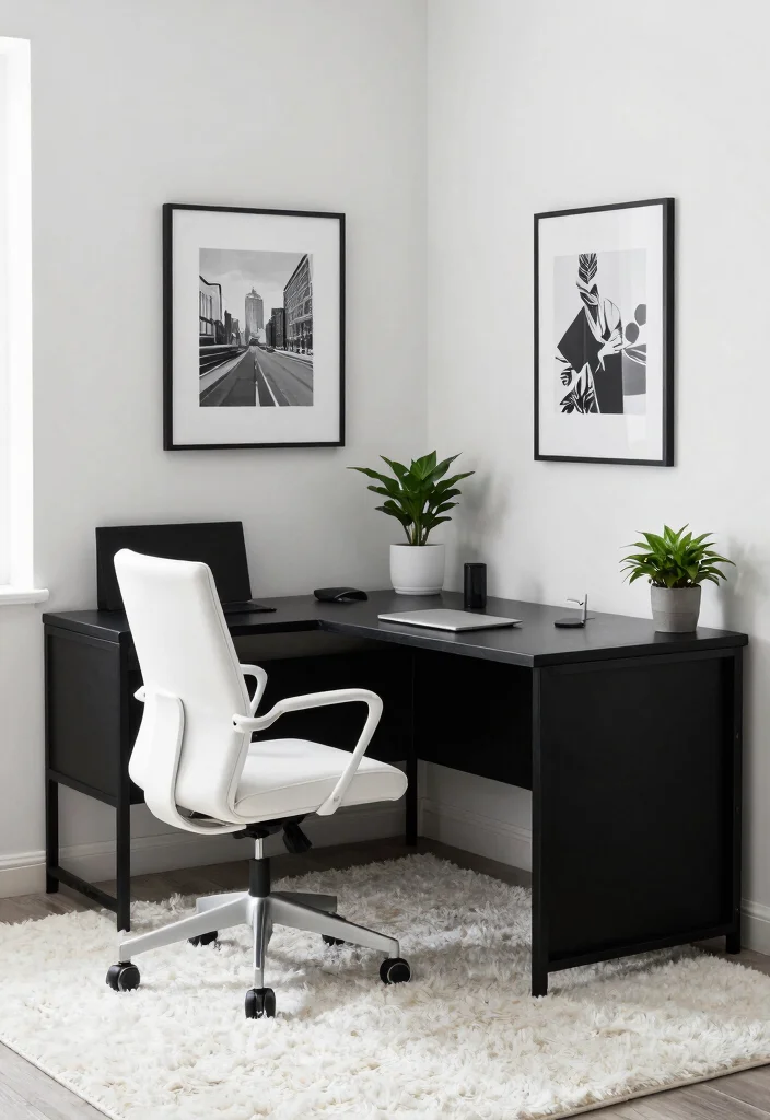 29 Corner Desk Home Office Ideas Smart Use of Every Space - 27. Corner Desk with Timeless Black and White Theme 1