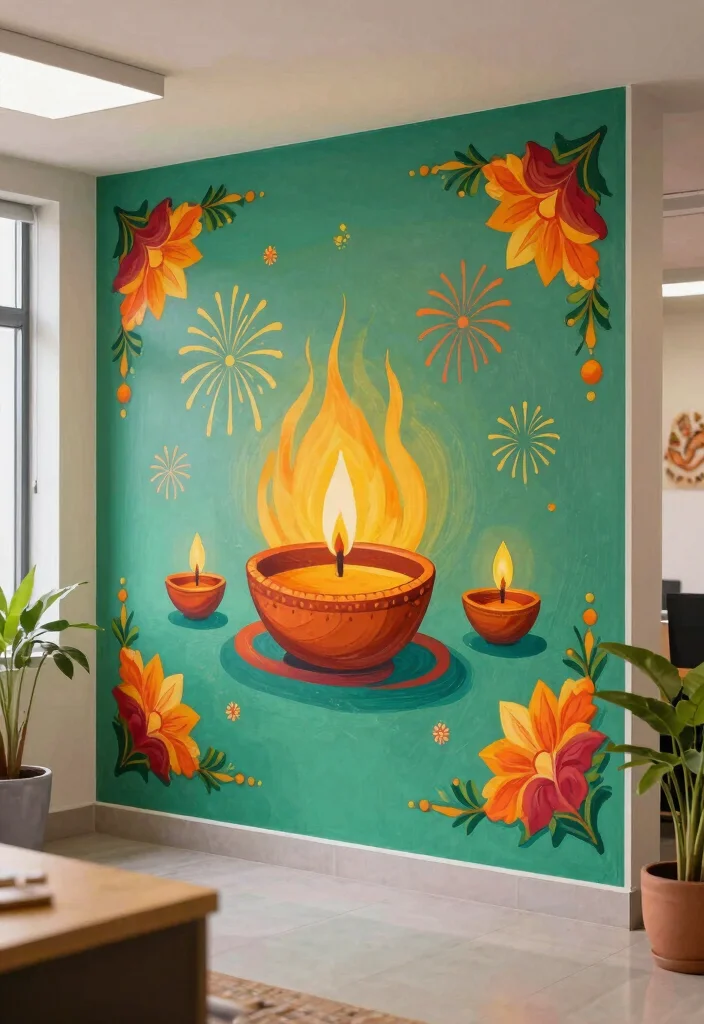 29 Diwali Office Decoration Concepts Festive and Beautiful - 17. Festive Wall Murals 1