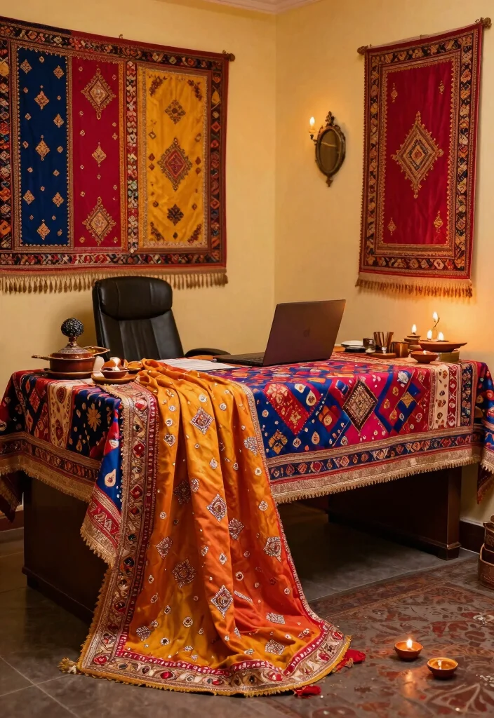 29 Diwali Office Decoration Concepts Festive and Beautiful - 20. Traditional Indian Fabrics 1