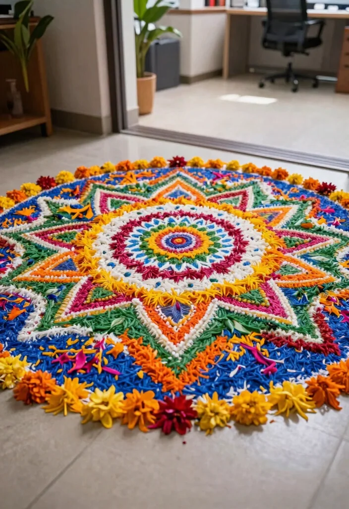 29 Diwali Office Decoration Concepts Festive and Beautiful - 3. Colorful Rangoli Designs 1