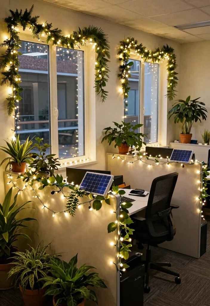 29 Diwali Office Decoration Concepts Festive and Beautiful - 5. String Lights with a Green Touch 1