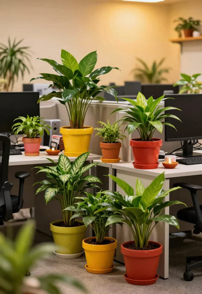 29 Diwali Office Decoration Concepts Festive and Beautiful - 9. Potted Plants for a Fresh Look 1