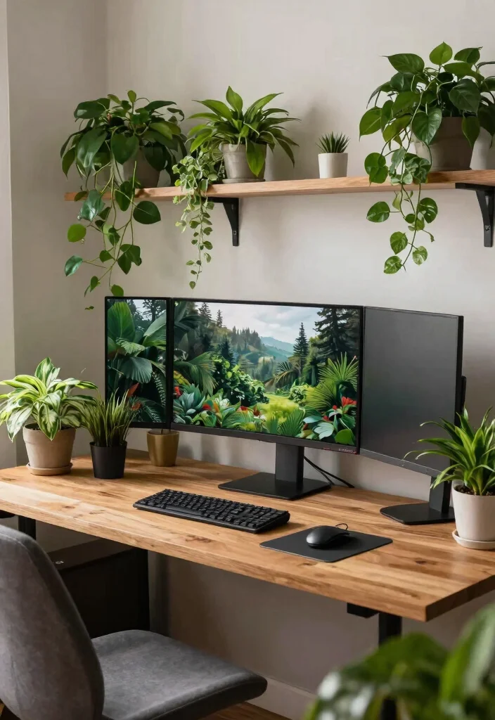 29 Dual Monitor Home Office Setup Ideas Sleek Style - 11. Nature Inspired 1