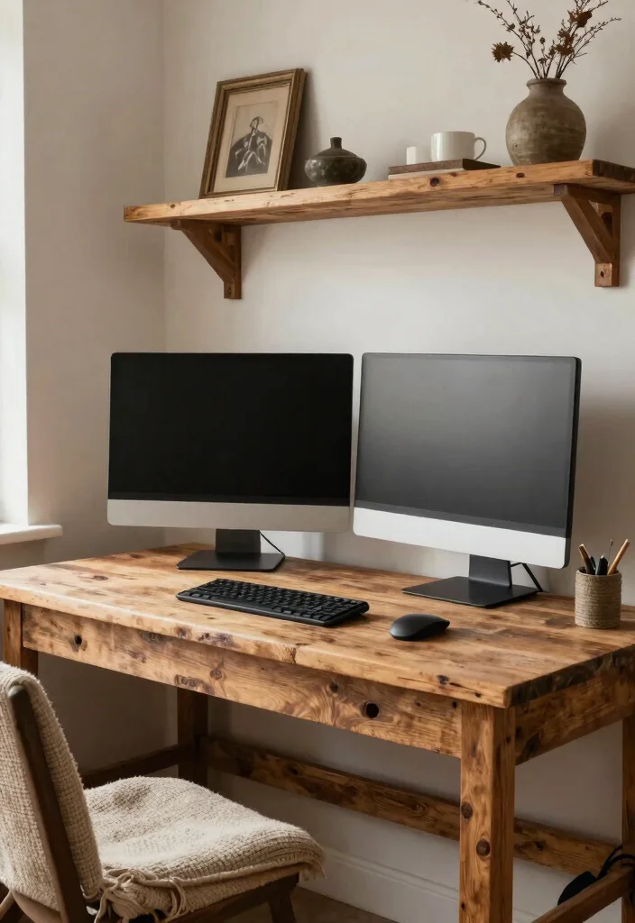 29 Dual Monitor Home Office Setup Ideas Sleek Style - 15. Rustic Retreat 1