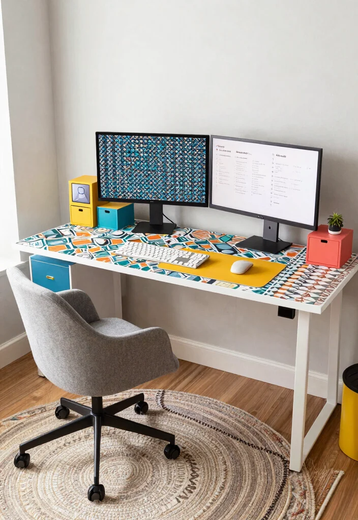 29 Dual Monitor Home Office Setup Ideas Sleek Style - 21. Playful Patterns 1