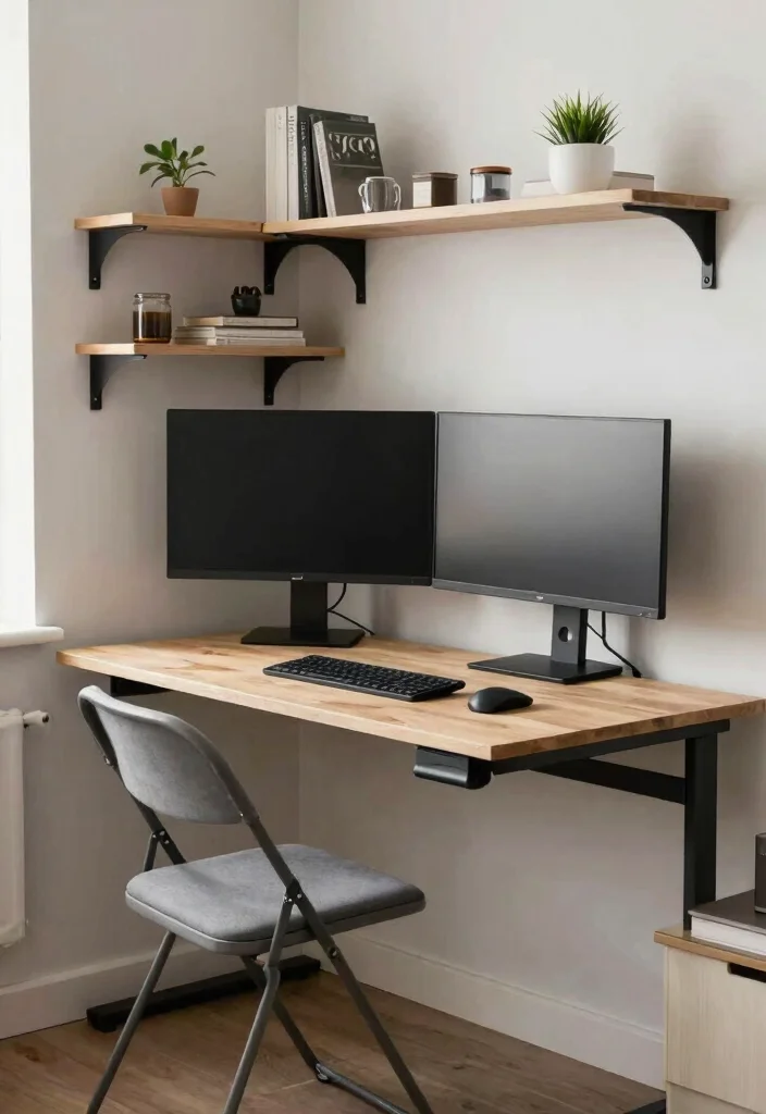 29 Dual Monitor Home Office Setup Ideas Sleek Style - 22. Compact Efficiency 1