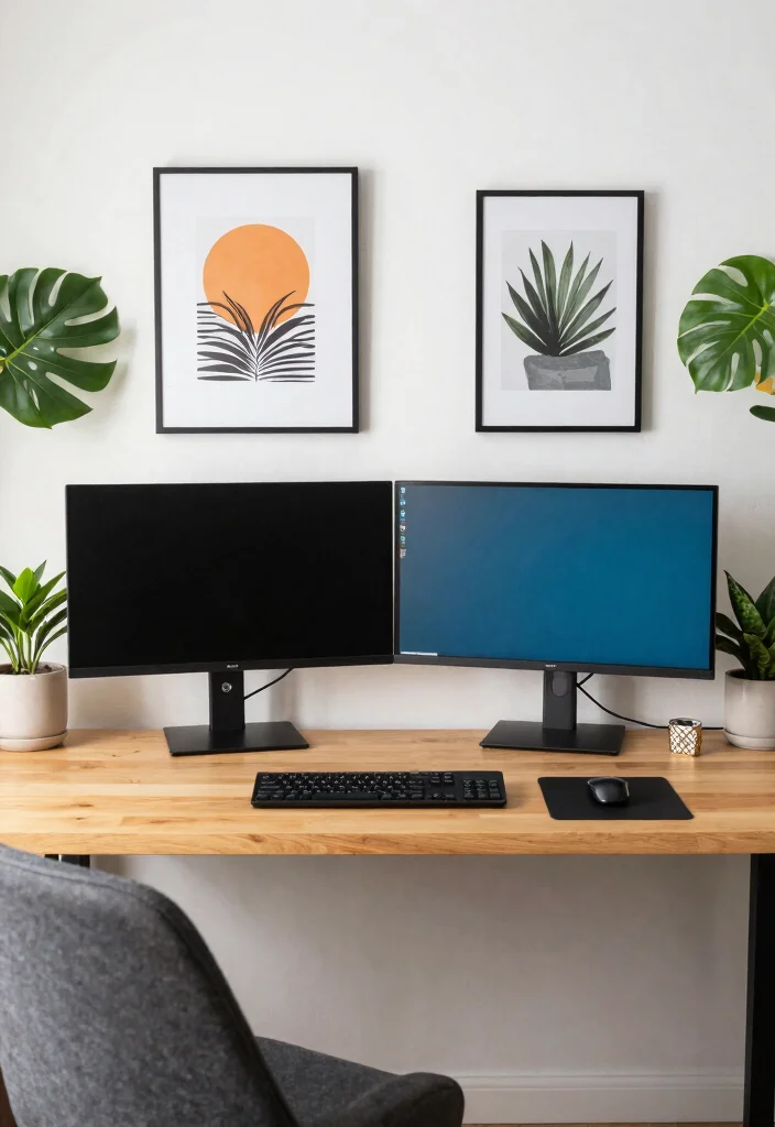 29 Dual Monitor Home Office Setup Ideas Sleek Style - 29. Balancing Elements 1