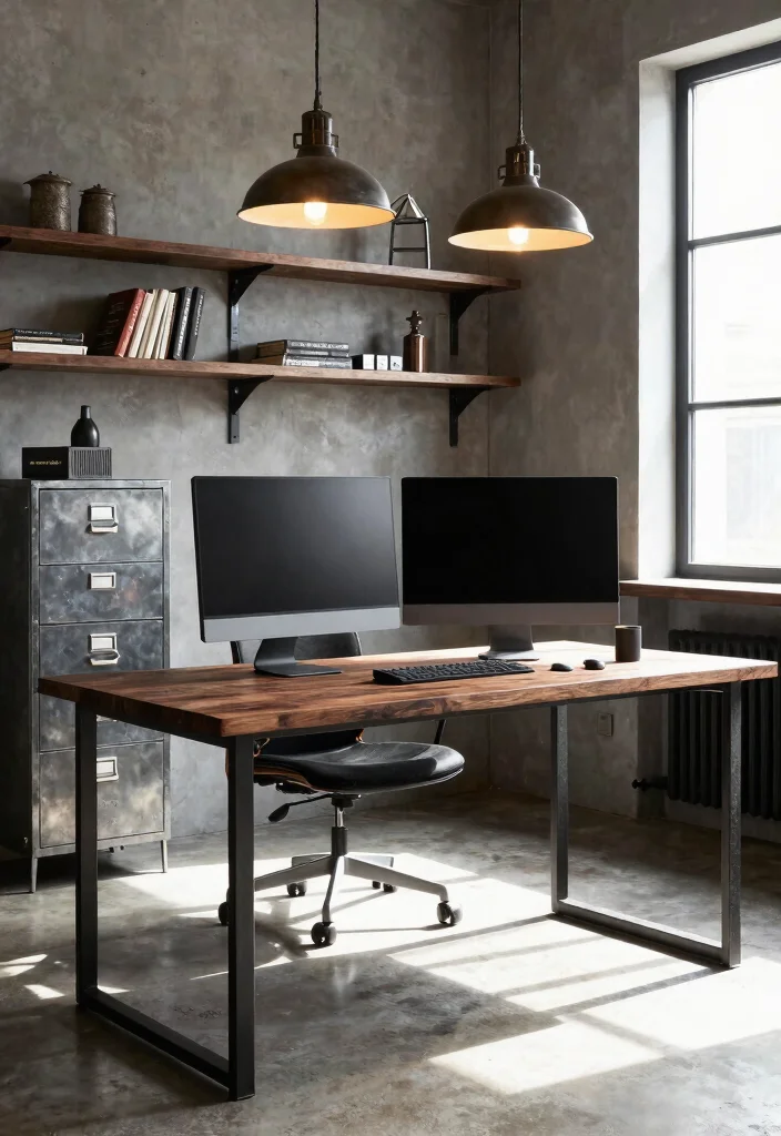 29 Dual Monitor Home Office Setup Ideas Sleek Style - 4. Industrial Chic 1