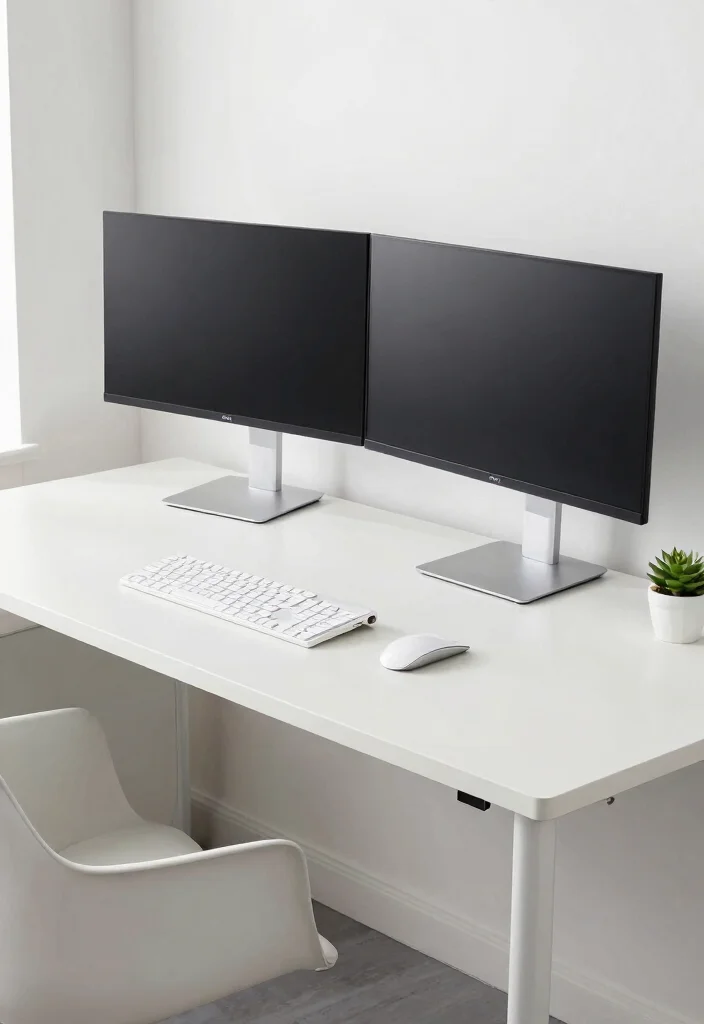 29 Dual Monitor Home Office Setup Ideas Sleek Style - 9. Minimalist Marvel 1