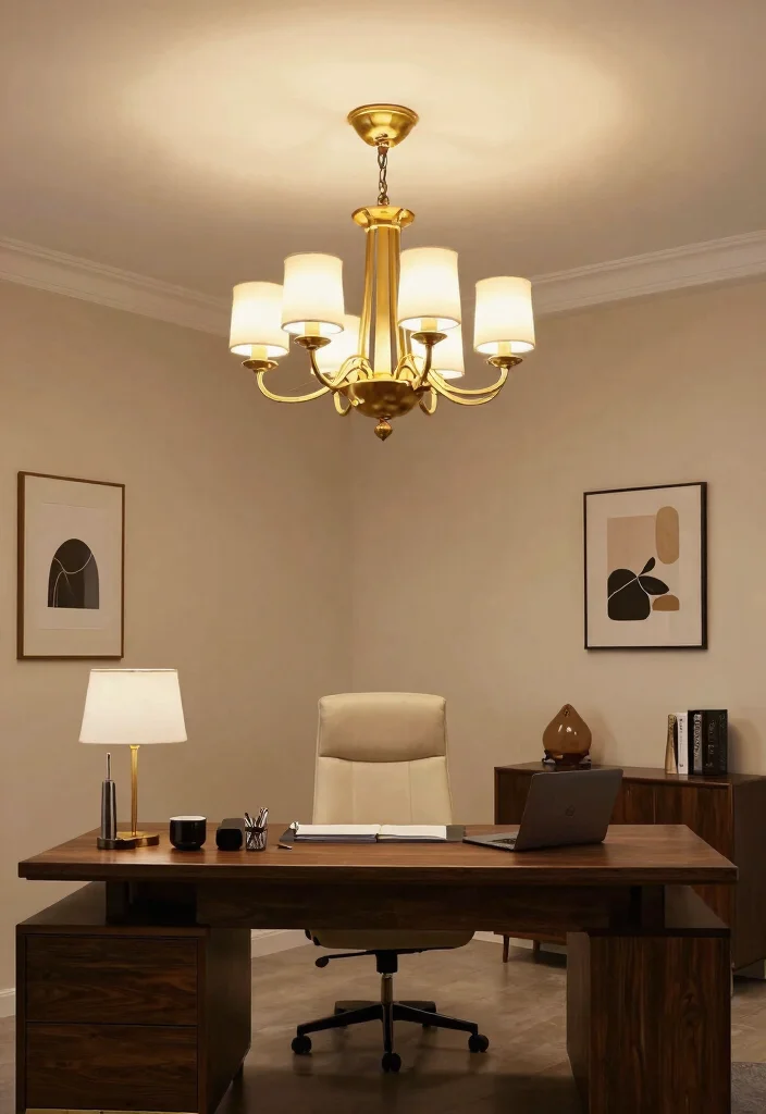 29 Feminine Home Office Look Ideas Soft and Sophisticated - 11. Statement Lighting Fixtures 1