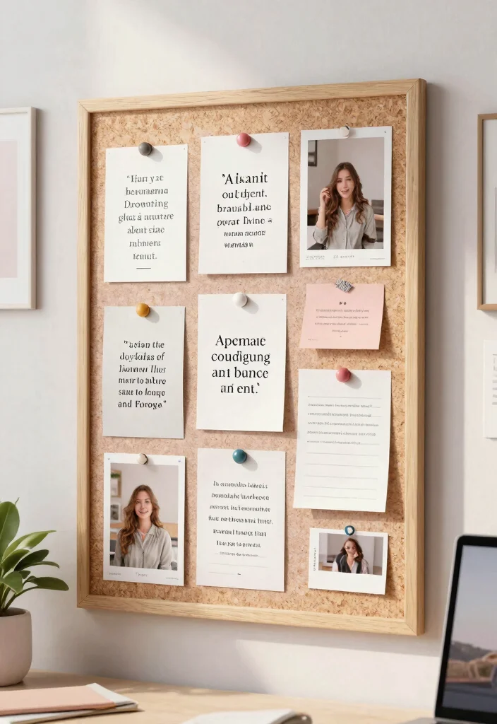 29 Feminine Home Office Look Ideas Soft and Sophisticated - 14. Personalized Inspiration Board 1
