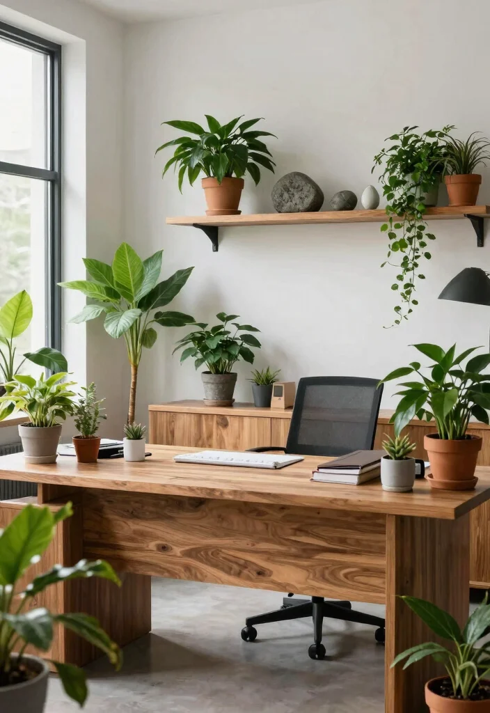 29 Feminine Home Office Look Ideas Soft and Sophisticated - 22. Accessorizing with Nature 1