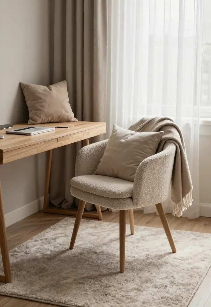 29 Feminine Home Office Look Ideas Soft and Sophisticated - 6. Soft Textiles Everywhere 1