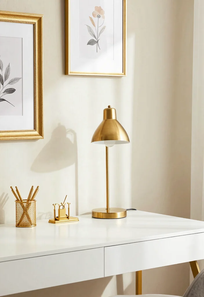 29 Feminine Home Office Look Ideas Soft and Sophisticated - 7. Decorative Gold Accents 1