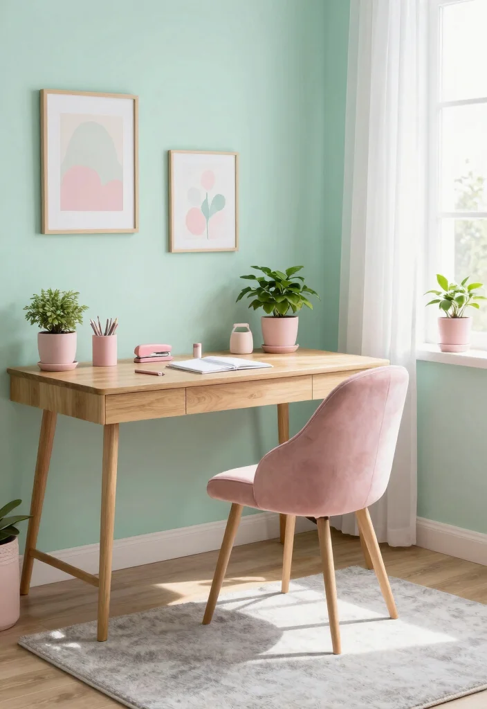 29 Home Office Feminine Ideas Chic and Inspiring - 1. Soft Pastels for a Calming Atmosphere 1